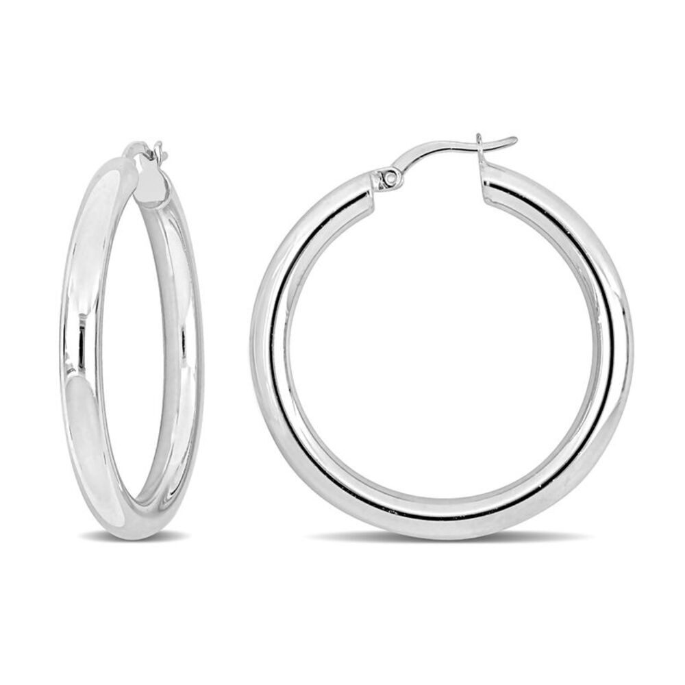 Sterling Silver Polished Hoop Earrings (1 1/2 Inches)
